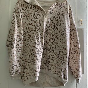Aerie cream/brown quarter zip oversized